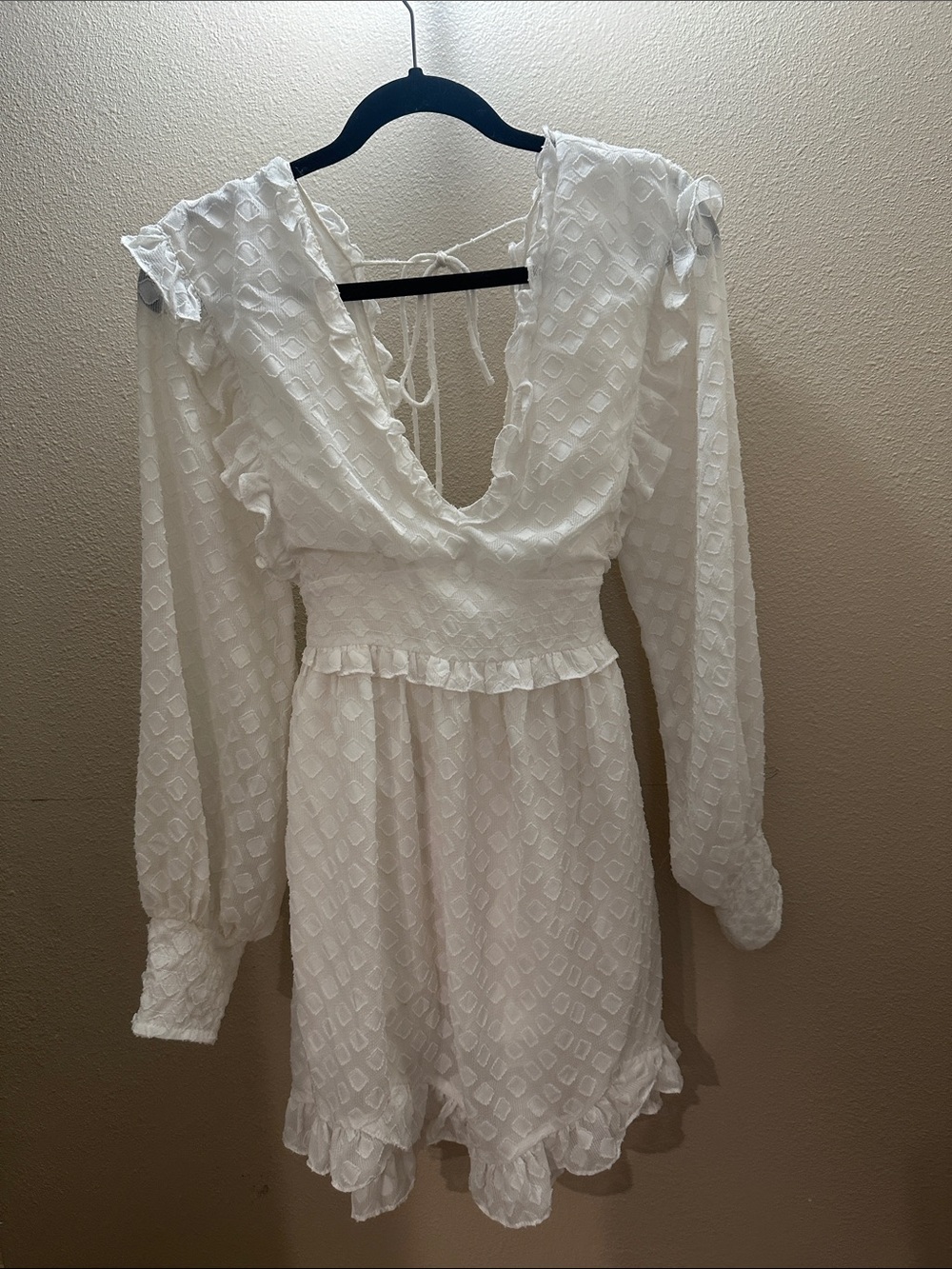 Skylar + Madison White Swiss Dot Long Sleeve Mini Dress